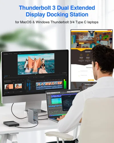 Vista 3 de Base Thunderbolt 3, estación de acoplamiento TOTU 18 en 1 Thunderbolt 3 USB C con 8K DP, 1 Gbps Ethernet, USB-A 10Gbps, USB-C 3.2, SD/TF, audio