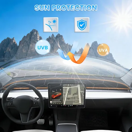 Vista 2 de KUST Funda negra para salpicadero compatible con Tesla Modelo Y Modelo 3 2017-2023, accesorios para el modelo Y Modelo 3, tapete antideslizante