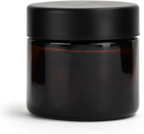 Vista 7 de Human Objects Tarros de vidrio ámbar de 2 onzas con tapas negras resistentes a los niños, 0.12 oz, 200 unidades, recipientes herméticos recargables
