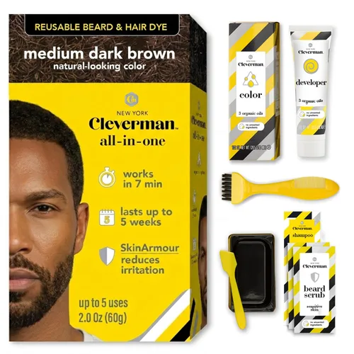 Vista 11 de Cleverman Tinte para cabello y barba para hombres negros, cobertura de canas, paquete 2X