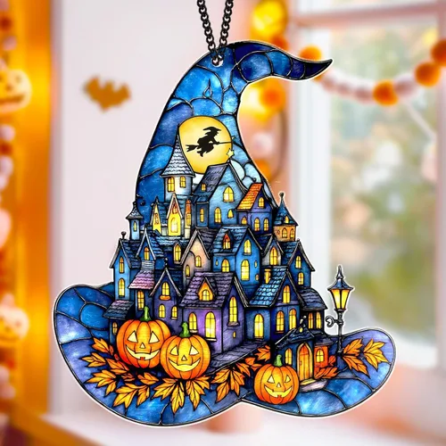 Vista 13 de 2 bonitos atrapasoles de decoración de Halloween, 6 pulgadas, espeluznante planta fantasma, para colgar en la ventana, fantasma con gato negro