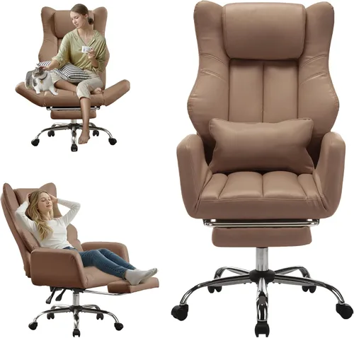 Vista 15 de Cloud - Silla de oficina con patas cruzadas con reposapiés, silla ergonómica ejecutiva grande y alta, reposabrazos abatibles para mascotas, silla