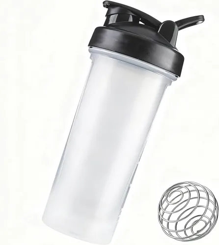 Vista 8 de Botella agitadora, botella mezcladora de proteínas, botella agitadora deportiva con batidor de alambre, ideal para batidos de proteínas y Negro