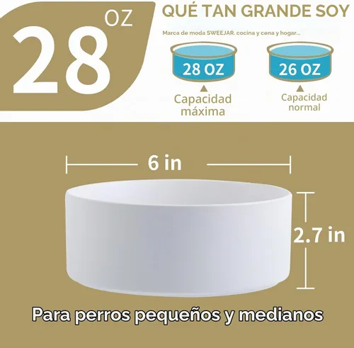 Vista 2 de Cuenco de cerámica elevado o elevado para perros de razas pequeñas y medianas, cuenco de agua con soporte, plato de alimentación de mascotas pesado
