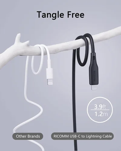 Vista 2 de Cable USB-C a Lightning, 3.9 pies, certificado MFi, cable de carga rápida de silicona suave para iPhone 14/13/12/11 Pro Max/XS/XR, iPad, AirPods