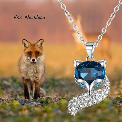 Vista 4 de EleQueen Collar de zorro de cristal, circonita cúbica, bonita cabeza y cola, joyería de zorro de animales para mujeres, adolescentes y niñas