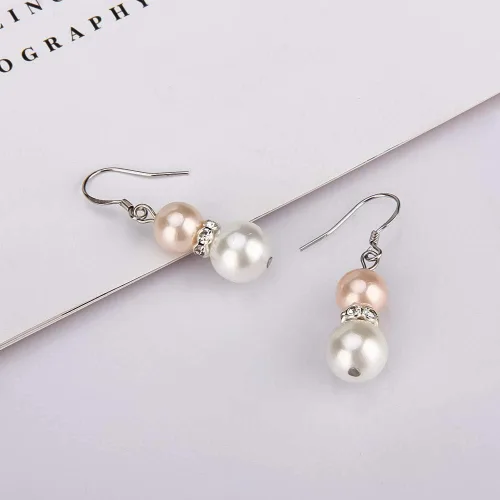Vista 4 de Pink White Shell Pearl Handmade Earrings Necklace Bracelet Jewelry Set for Women