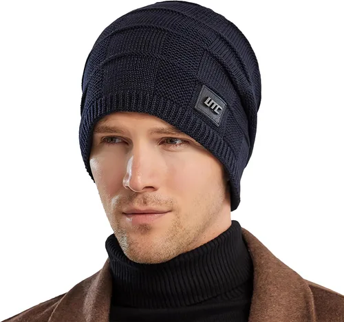 Vista 4 de Gorro de invierno para hombre y mujer, calcetines de forro polar grueso y cálido de punto casual Negro