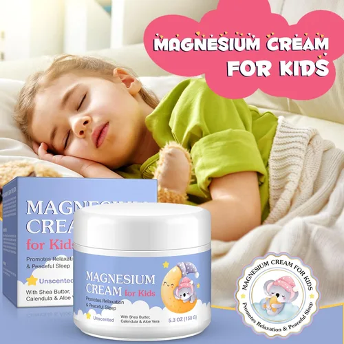Vista 5 de Crema de magnesio para niños, loción de aceite de magnesio para relajación ósea y muscular, calma y nutre la piel con caléndula, aloe vera, manteca