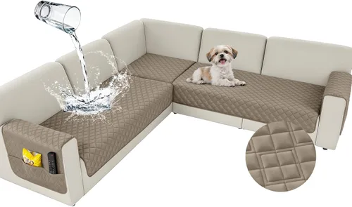 Vista 28 de Arfntevss Fundas impermeables para sofá modular de esquina para perros y mascotas, funda de sofá en forma de L, lavable de terciopelo grande