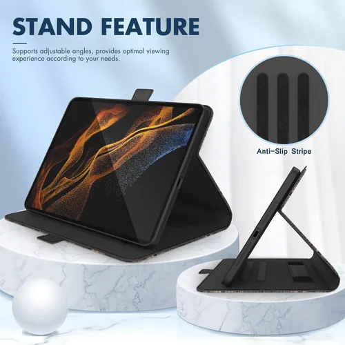 Vista 3 de Dteck Funda para Galaxy Tab S9 Plus/S8 Plus/S7 FE/S7 Plus de 12.4 pulgadas, función de reposo/activación automática de piel sintética con soporte