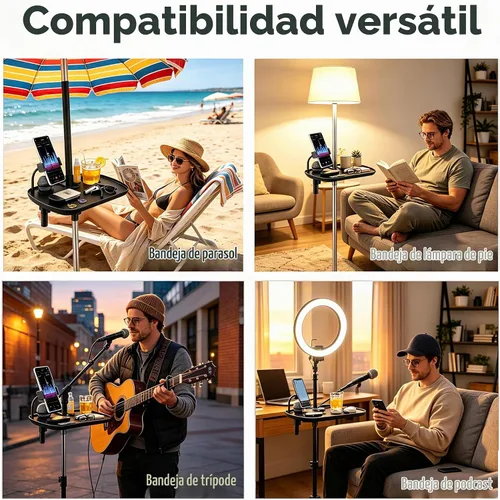 Vista 5 de Bandeja de soporte para micrófono con soporte para teléfono, abrazadera