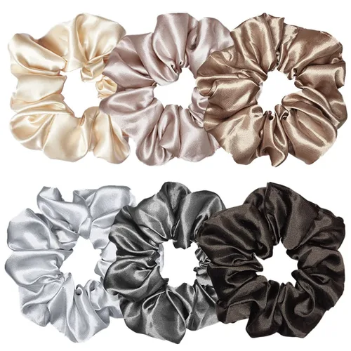 Vista 10 de 6 coleteros de seda satinada – Ligas suaves para el cabello, bandas para el cabello de moda, lazos, pulseras elásticas y soportes para cola