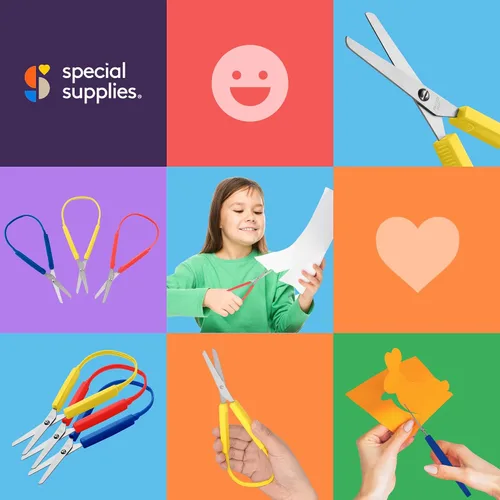 Vista 8 de Special Supplies Tijeras de lazo para adolescentes y adultos de 8 pulgadas (paquete de 3) con bucles coloridos, diseño adaptativo, soporte derecho e
