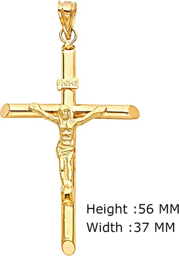 Vista 2 de Colgante de cruz grabada con Jesús de oro amarillo de 14 quilates, 2.205 x 1.457 in, acabado pulido, símbolo espiritual hecho a mano, joyería fina