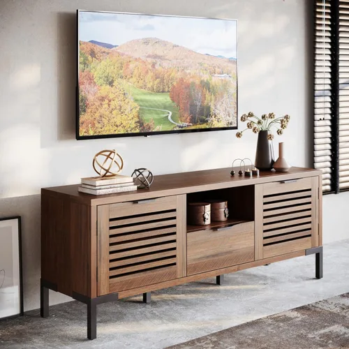Vista 8 de Bme Millie - Soporte de TV de madera maciza para televisores de hasta 65 pulgadas, moderno soporte de TV de estilo granja con encanto rústico