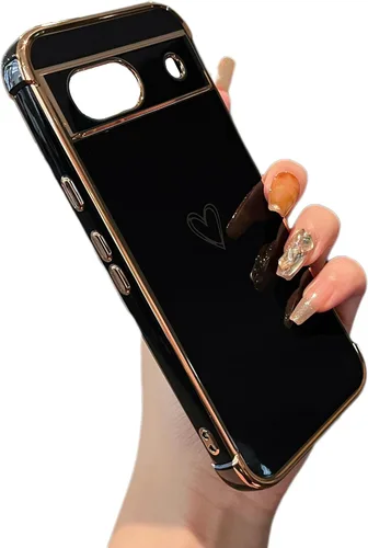 Vista 31 de ZTOFERA Funda diseñada para Google Pixel 7a, bonito diseño de corazones de amor con borde chapado y protección de lente de cámara, para Google Pixel