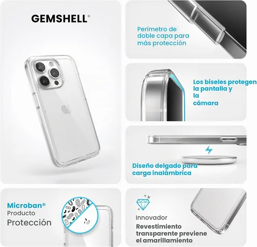 Vista 3 de Speck Funda MagSafe para iPhone 15 Pro, protección contra caídas y cámara, funda transparente para teléfono, compatible con carga inalámbrica, se