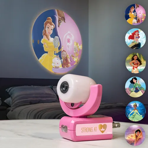 Vista 2 de Projectables Disney Princess - Luz nocturna LED para niños, proyector, enchufe, sensor del atardecer al amanecer, Belle, Jasmine, Ariel, Moana