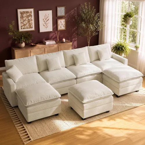 Vista 25 de Cloud Couch Sectional, L Shaped Modular Sofa with Movable Ottoman Negro