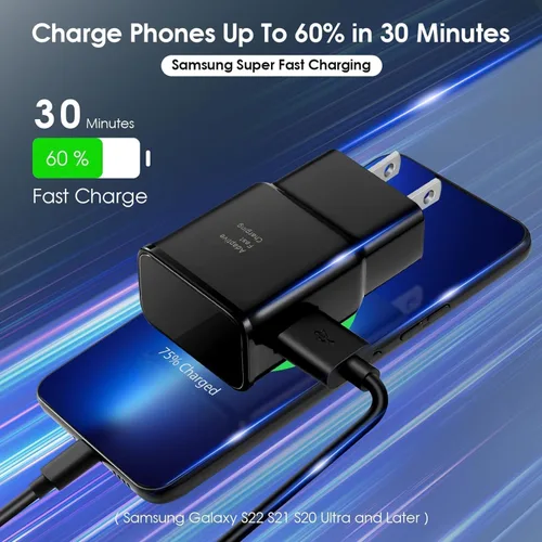 Vista 3 de Samsung Adaptador de carga rápida USB de carga rápida para Samsung Galaxy S26/S26 Ultra/S26+/S25 Ultra/S25/S25+/S25/S24/S23S8 S9 / Edge/Plus/Active