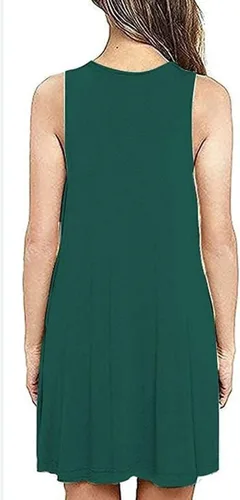 Vista 2 de Vestidos de verano para mujer, cuello en V, sin mangas, con vuelo, vestido tipo túnica con bolsillos