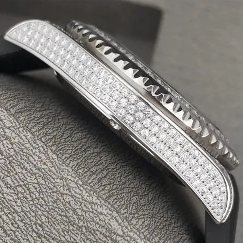 Vista 4 de Reloj de pulsera automático de acero inoxidable con diamantes brillantes helados, BlancoDorado, 40mm