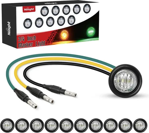 Vista 25 de Nilight Luz de marcador redonda de 3/4 pulgadas, 10 unidades, luz LED ámbar de separación, 2 conectores, indicadores laterales, luces de bala IP68