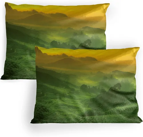 Vista 14 de Lunarable Nature Pillow Sham Set of 2, Sunset in a Winter Park Russia Sun Rays Through Trees Pathway to Forest, Quality Microfiber Bedding Item for