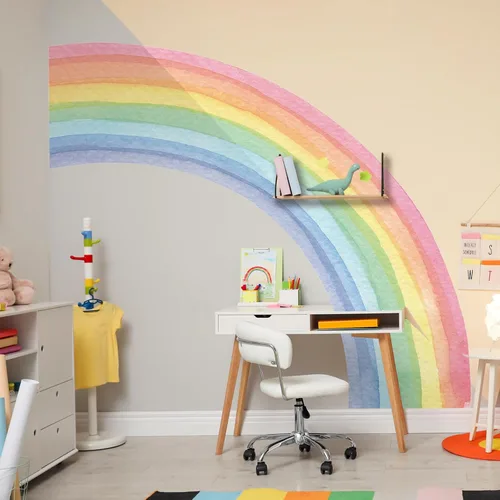 Vista 2 de Calcomanías de pared de arco iris extra grandes de 56 x 64 pulgadas, calcomanías precortadas de media acuarela vibrante, arte de engomado activado