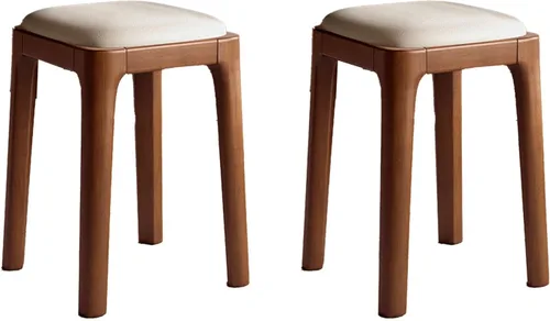 Vista 11 de Sillas de comedor de madera sin respaldo, sillas de cocina apilables, silla de comedor con cojín de piel sintética, silla cuadrada para sala