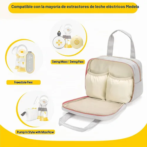 Vista 2 de Damero Bolsa para extractor de leche compatible con el extractor de leche Gris claro Rosa