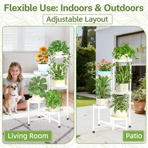 Vista 6 de iDavosic.ly Soporte para plantas para interiores y exteriores, estante esquinero de metal de 5 niveles, estante alto plegable para orquídeas