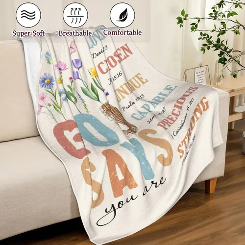 Vista 4 de Manta Cristiana, Regalos de Cumpleaños para Mujeres y Hombres, Manta Decorativa Inspiradora de Escritura con Versículo Bíblico Regalos Religiosos