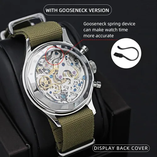 Vista 3 de Retro-Chronograph 1963 Original ST1901 Movement Men Mechanical Watch Hand Winding Sapphire & Acrylic Mirror Pilot Wristwatch