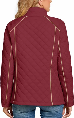 Vista 4 de Anyhold Women's Lightweight Full Zip Jacket Diamond Quilted Coat Long Sleeve Stand Collar Trendy Winter Coat with Pockets