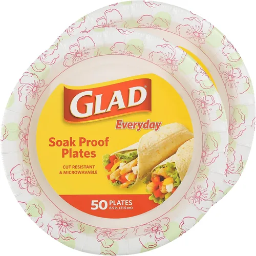 Vista 8 de Glad - Platos de papel desechables cuadrados para todas las ocasiones Papel revestido, a prueba de remojo y resistente a cortes, apto