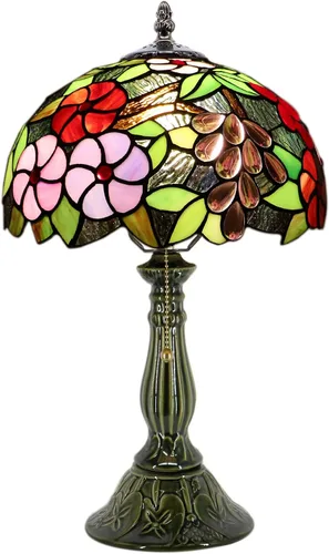 Vista 10 de Tiffany Style Stained Glass Table Lamp 18.5 Inch - Blue Fish Scales 12X12X18.5 Inch, E26 Bulb Base，Pull Chain Switch, Ceramic Base, Bedside