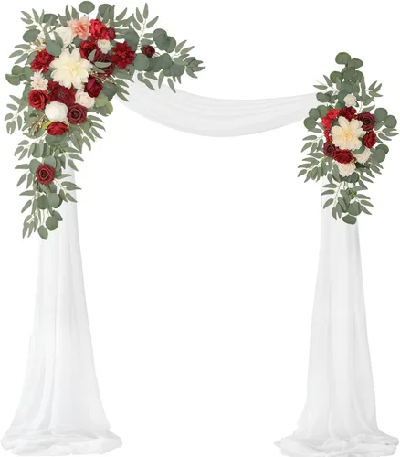 Vista 7 de [Usado] Kit de flores artificiales para arco de boda (paquete de 3), 2 piezas de decoración de arco de flores artificiales, 1 cortina transparente