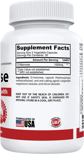 Vista 2 de Nutracraft Suplemento de D-manosa pura de 1500 mg para la salud urinaria y de la vejiga, sin conservantes ni gluten, fabricado en los Estados