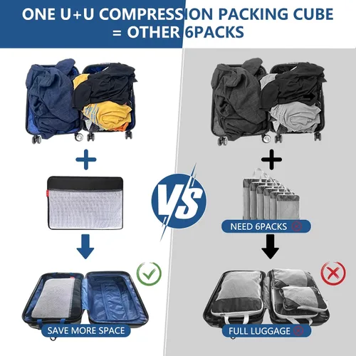 Vista 4 de U+U Large Compression Packing Cubes for Travel, Double-Sided Compression Suitcase Organizer Bag, Expandable Travel Accessories for Separate Clean