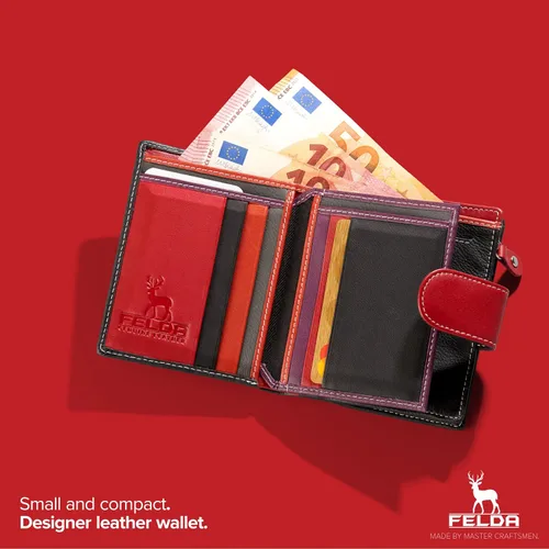 Vista 6 de Cartera de piel auténtica RFID para mujer, multicolor, 10 ranuras para tarjetas