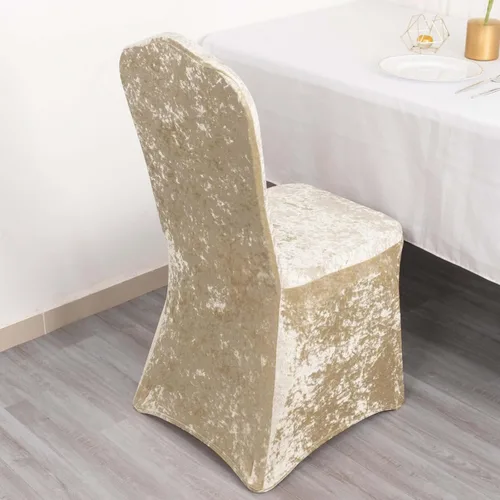 Vista 5 de Efavormart - Funda elástica para silla de banquete de terciopelo triturado y elastano beige con bolsillos para los pies, funda para silla de boda