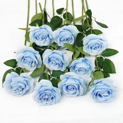 Vista 17 de 10 rosas artificiales de tallo largo, rosas de seda falsas para bricolaje, ramo de boda, mesa, centro de mesa, decoración del hogar (negro)