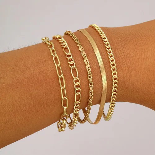 Vista 81 de Long tiantian Pulsera de oro gruesa para mujer, pulseras de oro delicadas, pulseras para mujer, pulseras apilables de eslabones de cadena