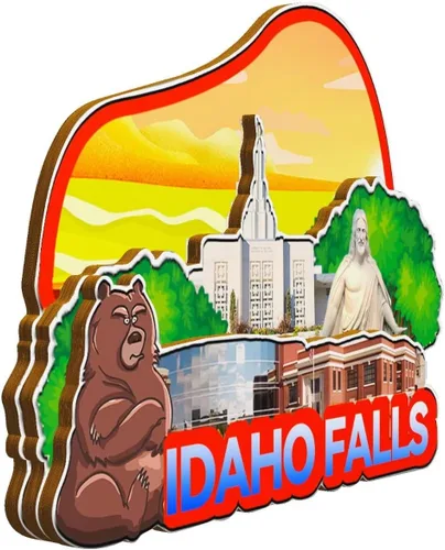 Vista 2 de Imán de Idaho Falls Idaho USA para nevera de madera 3D, monumentos de viaje, coleccionables, recuerdos, decoración hecha a mano -1508