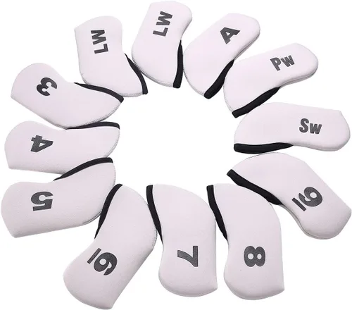 Vista 6 de 12 unids Golf Club Iron Head Covers Neopreno Hierro Cubierta 3-LW Proteger Caso Blanco y rosa