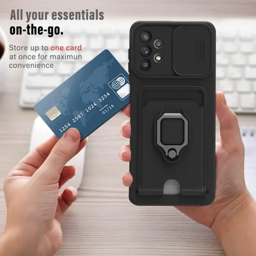 Vista 3 de Funda cruzada compatible con Samsung Galaxy A11, funda de teléfono con correa y soporte para tarjetas, anillo magnético con soporte