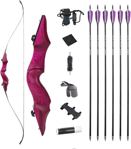Vista 8 de Juego de arco recurvo y flecha original de 60 pulgadas Black Hunter Takedown de 20 a 60 libras, arco largo de madera tradicional RH&LH para caza