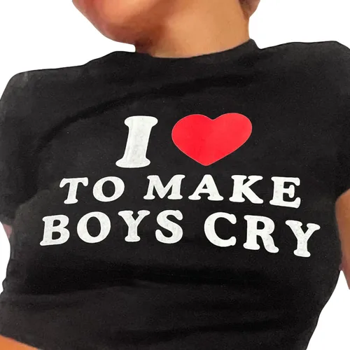 Vista 4 de Kavousa Camiseta corta con texto en inglés "I Love My Boyfriend" de manga larga Y2K, camiseta de gran tamaño para mujeres, adolescentes y niñas